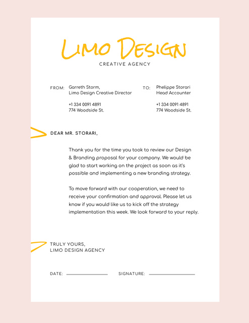 Design Agency Document on Pastel Pink Letterhead 8.5x11in Tasarım Şablonu
