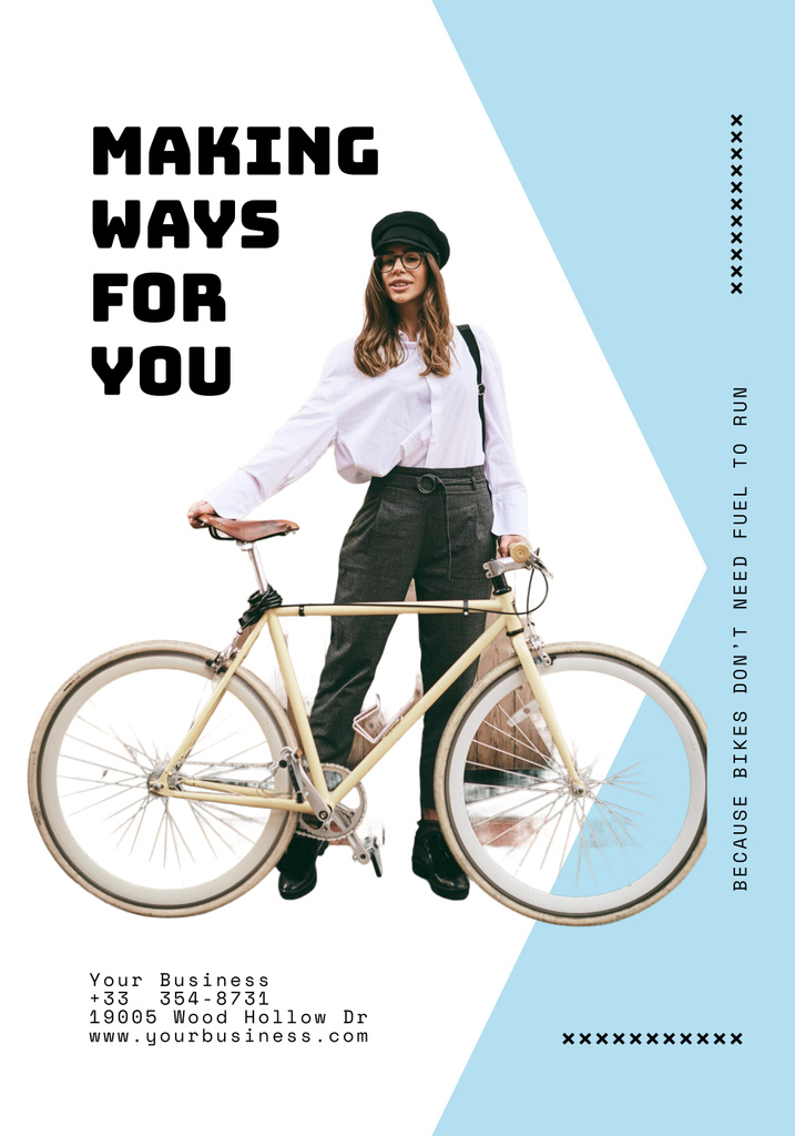 Cute Woman with Personal Bike Poster 28x40in Design Template