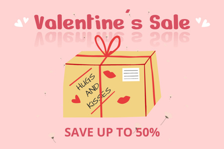 Valentine's Sale Announcment with Cardboard Box Postcard 4x6in Design Template