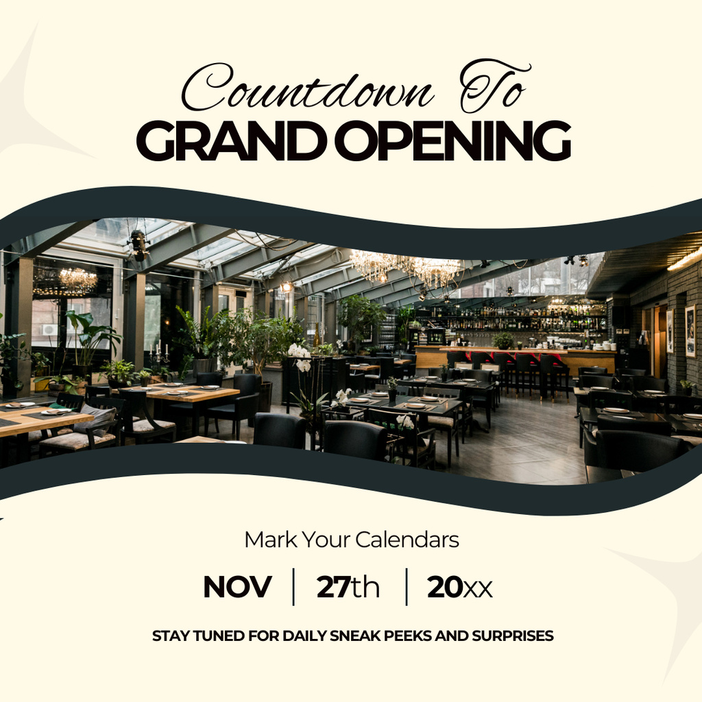 Countdown To Restaurant Grand Opening Announcement Instagram ADデザインテンプレート