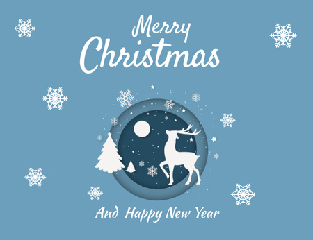 X-mas Holidays Greeting with Deer Shape on Blue Thank You Card 5.5x4in Horizontal Design Template