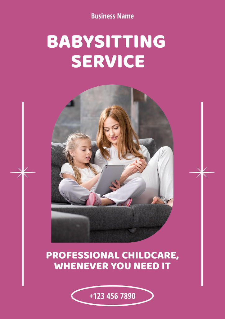 Babysitting Services with Nanny and Child reading Book Poster A3 Tasarım Şablonu