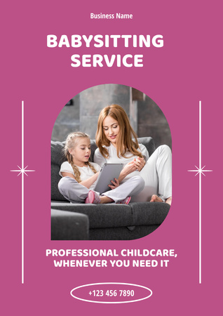 Babysitting Services with Nanny and Child reading Book Poster A3 Design Template