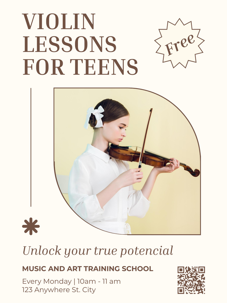 Violin Lessons For Teens Announcement Poster US Tasarım Şablonu