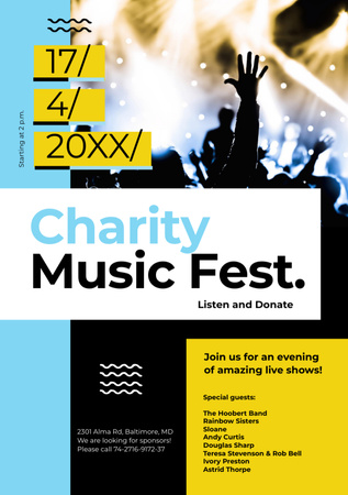 Charity Music Fest Invitation with Crowd at Concert Flyer A5 Design Template