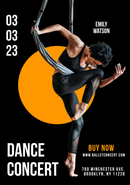Dance Concert Invitation on Black Poster A3 Design Template