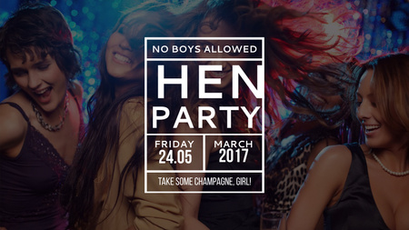 Platilla de diseño Hen Party Announcement with Women Dancing Title 1680x945px