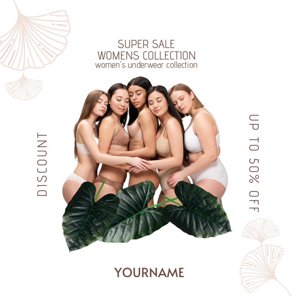 Modèle de visuel Group of Women with Different Body Types in Underwear - Instagram AD