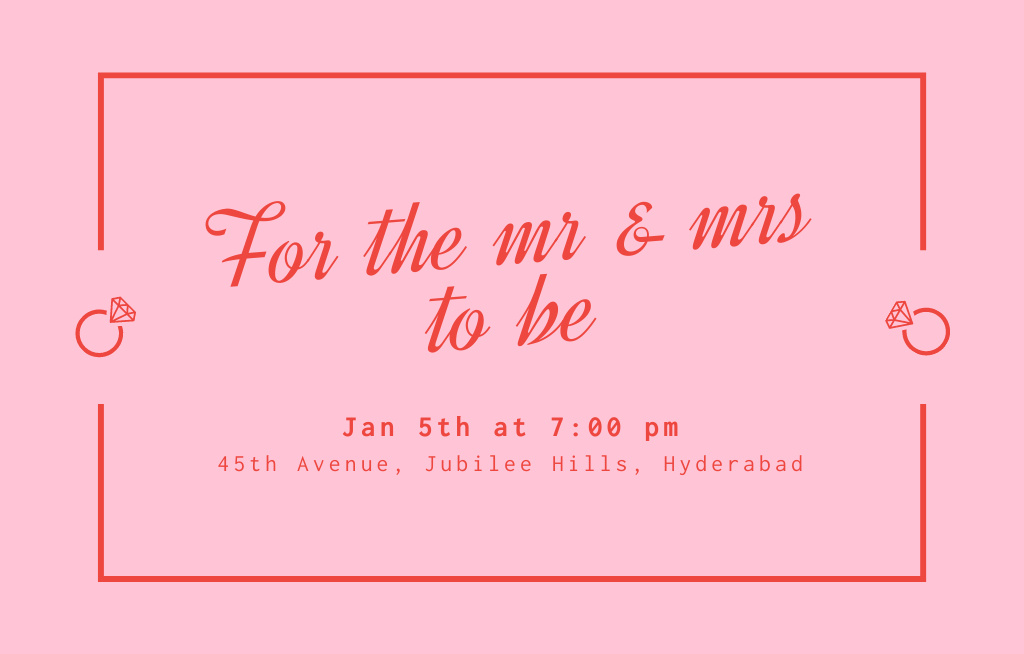 Wedding Announcement on Pink Invitation 4.6x7.2in Horizontal Design Template