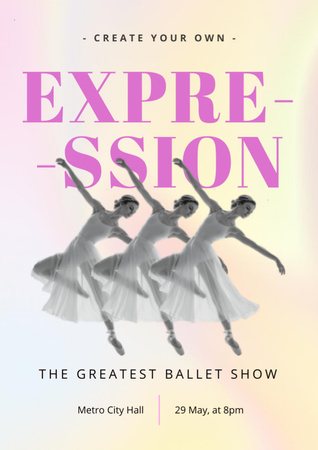 Ballet Show Announcement with Young Elegant Ballerina Flyer A4 Design Template