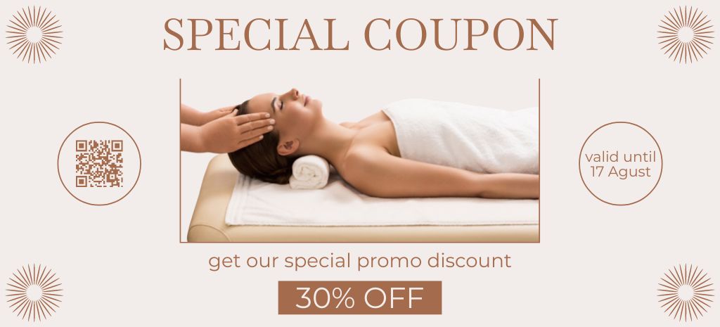 Spa Services Promo on Beige Coupon 3.75x8.25in Design Template