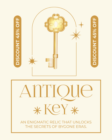 Designvorlage Ausgezeichneter Schlüssel mit Rabatten im Antiquitätenladen für Instagram Post Vertical