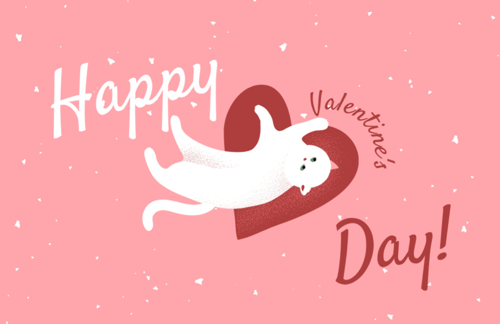 Valentine's Day Greeting with Adorable Cat and Pink Heart Thank You Card 5.5x8.5inデザインテンプレート