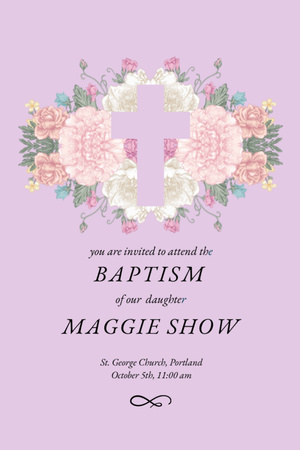 Baptism Ceremony Announcement with Tender Roses Invitation 6x9in Design Template
