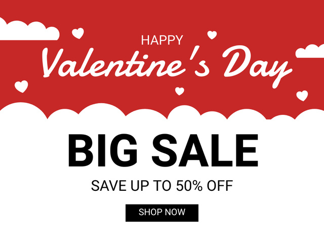 Valentine's Day Big Sale Announcement In Red with Discount Thank You Card 5.5x4in Horizontal Design Template