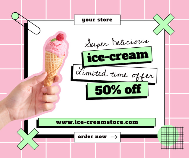 Ontwerpsjabloon van Facebook van Promo of Super Delicious Ice Cream
