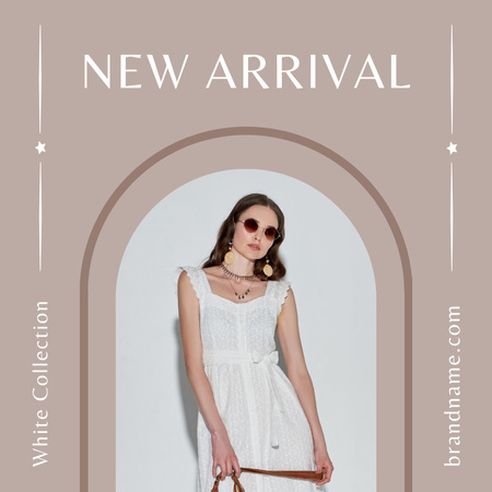 New Clothing Collection with Young Woman in a White Dress Instagram Design Template