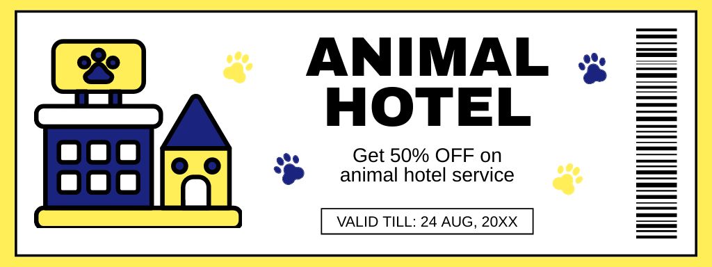 Ontwerpsjabloon van Coupon van Animal Hotel's Ad with Simple Illustration of the Facility