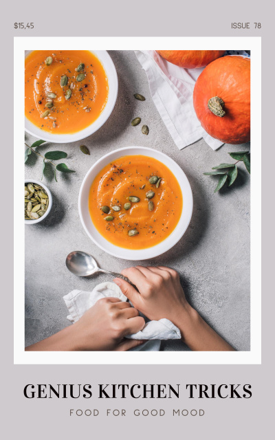Ingenious Kitchen Tricks for Making Pumpkin Soup Book Cover Modelo de Design