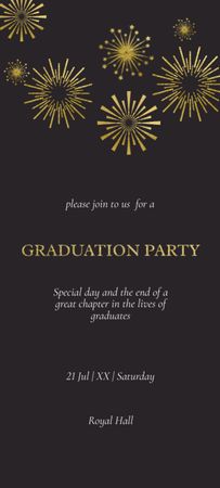 Graduation Party Announcement with Fireworks Invitation 9.5x21cm Design Template