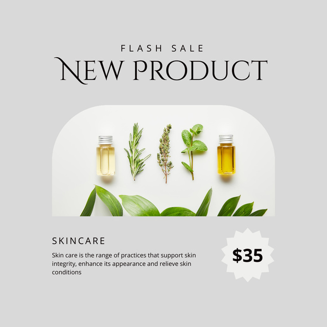 Ontwerpsjabloon van Instagram van New Skin Care Product Discount with Leaves