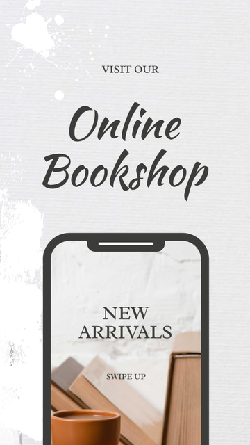 Online Reading App Announcement with Books on Phone Screen Instagram Storyデザインテンプレート