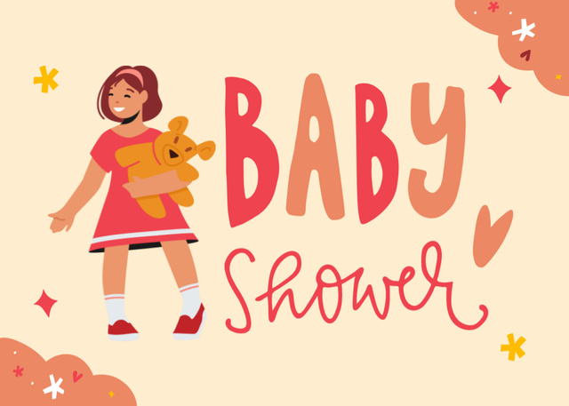 Baby Shower Orange Card Postcard 5x7in Πρότυπο σχεδίασης