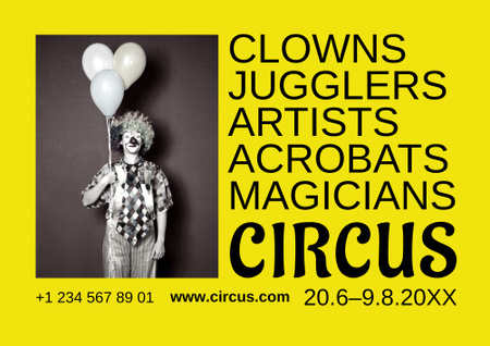 Designvorlage Zirkusshow-Ankündigung mit Clown, der Luftballons hält für Poster B2 Horizontal
