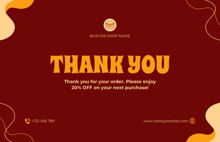 burger shop obrigado vermelho Business Card 85x55mm Modelo de Design