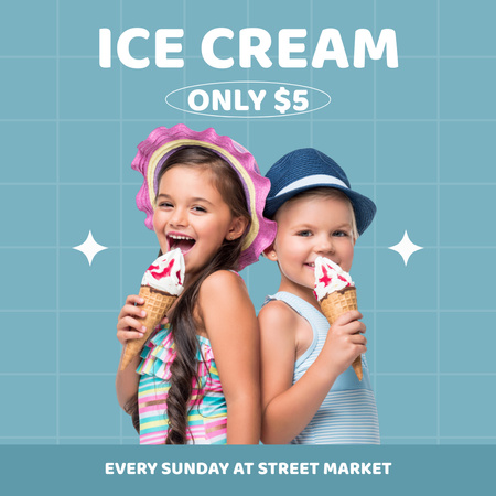 Cute Kids with Yummy Ice Cream Instagram Design Template
