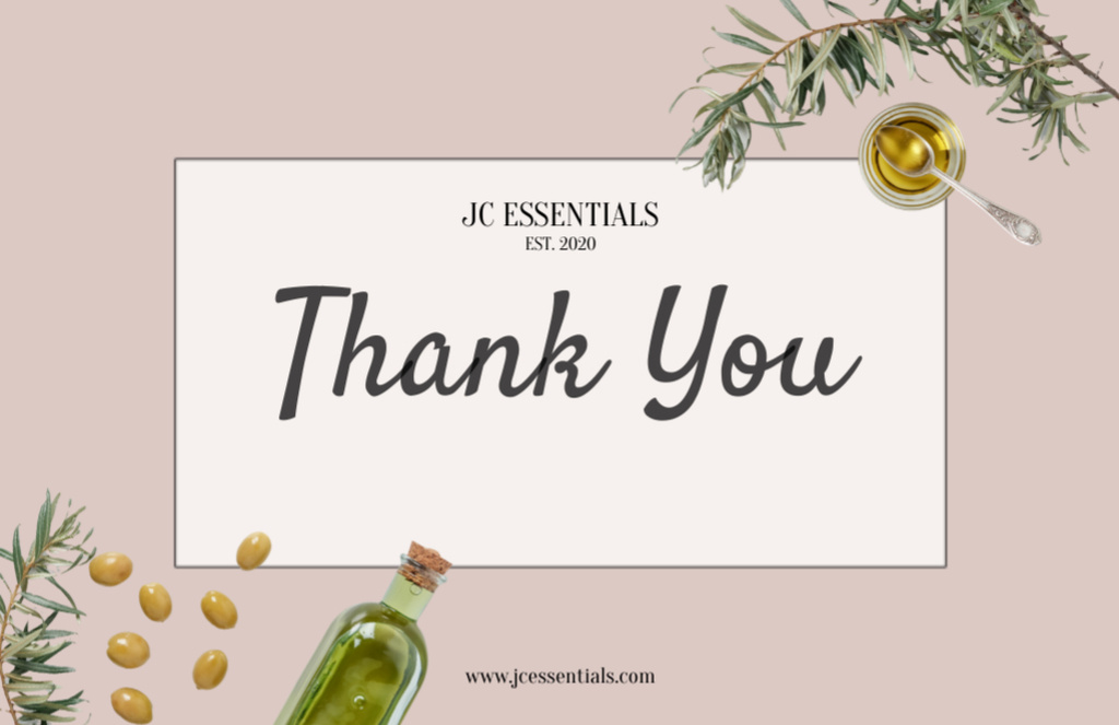 Thankful Phrase with Olive Oil Thank You Card 5.5x8.5in Design Template