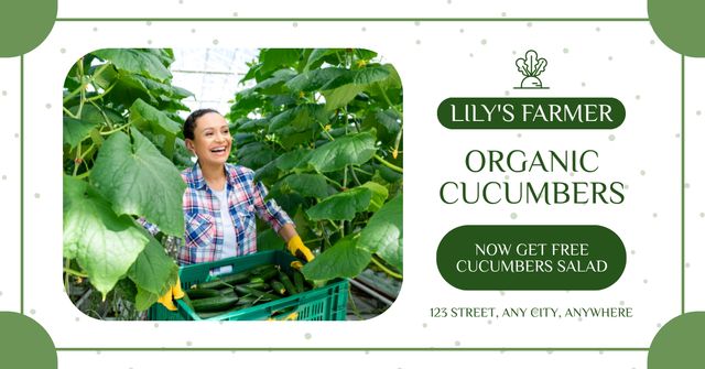 Organic Farm Cucumber Sale Announcement Facebook AD Πρότυπο σχεδίασης