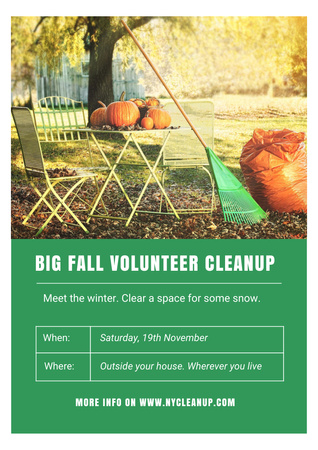 Big Fall Volunteer Cleanup Announcement Poster A3 – шаблон для дизайна
