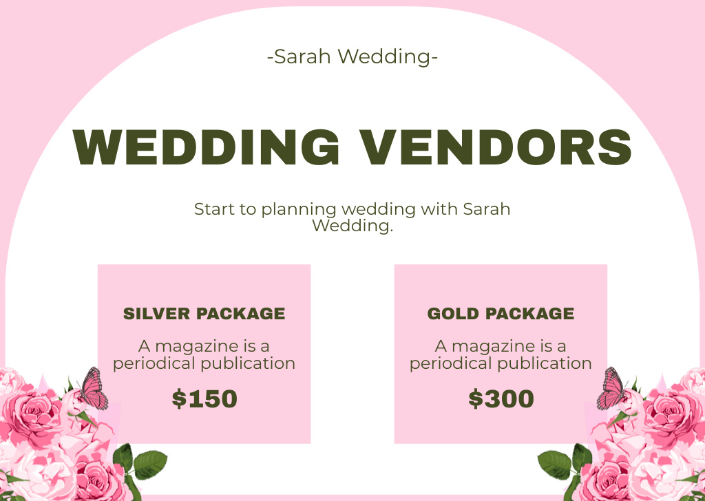 Ontwerpsjabloon van Card van Offer of Wedding Planning Packages