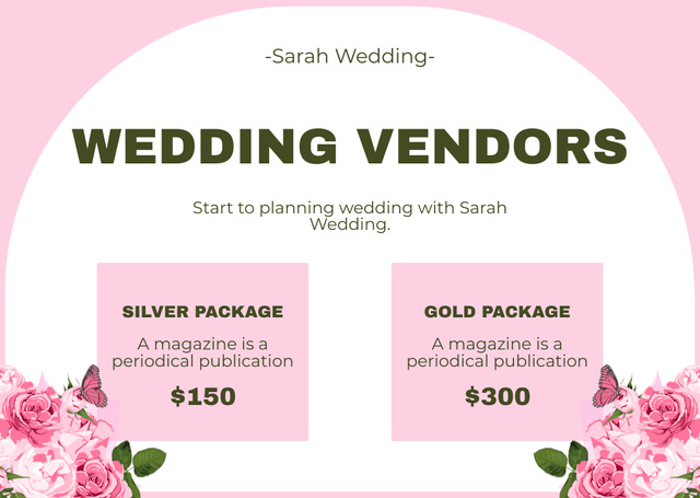 Offer of Wedding Planning Packages Card Modelo de Design