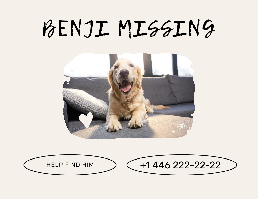 Lost Dog Notice on Beige Flyer 8.5x11in Horizontal – шаблон для дизайну