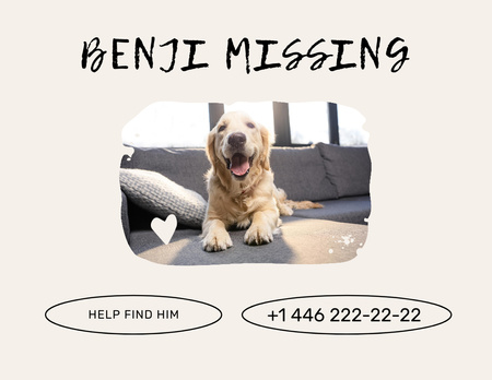Announcement about Missing Dog Flyer 8.5x11in Horizontal Design Template
