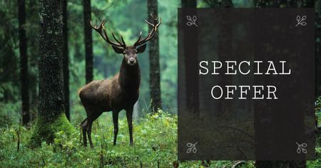 Plantilla de diseño de ciervos en bosque verde Facebook AD 