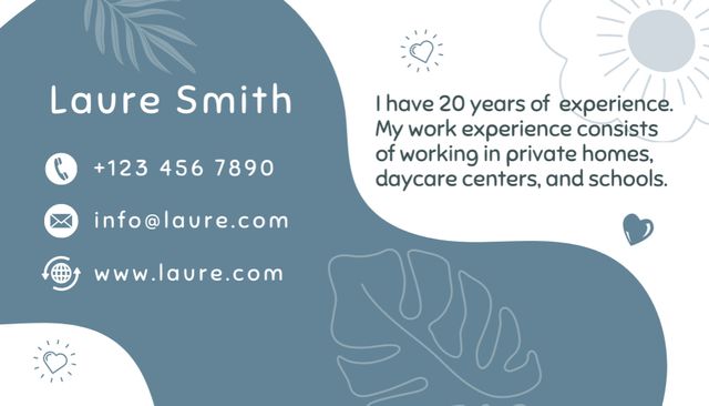 Experienced Babysitting Service Offer on Blue Business Card US Design Template