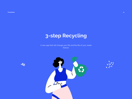 Template di design eco concetto con donna riciclaggio rifiuti Presentation