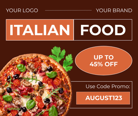 Discount on Italian Food with Delicious Pizza Facebook Design Template