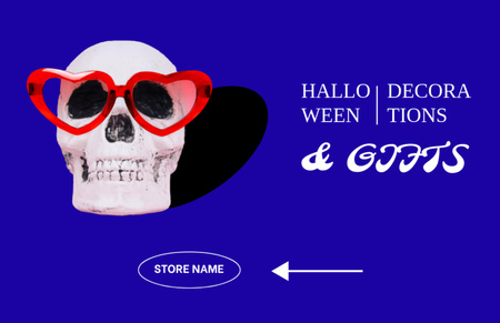 Platilla de diseño Offer of Halloween's Decorations with Funny Skull Flyer 5.5x8.5in Horizontal