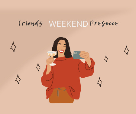 Modèle de visuel Happy Woman drinking Wine and making Selfie - Facebook