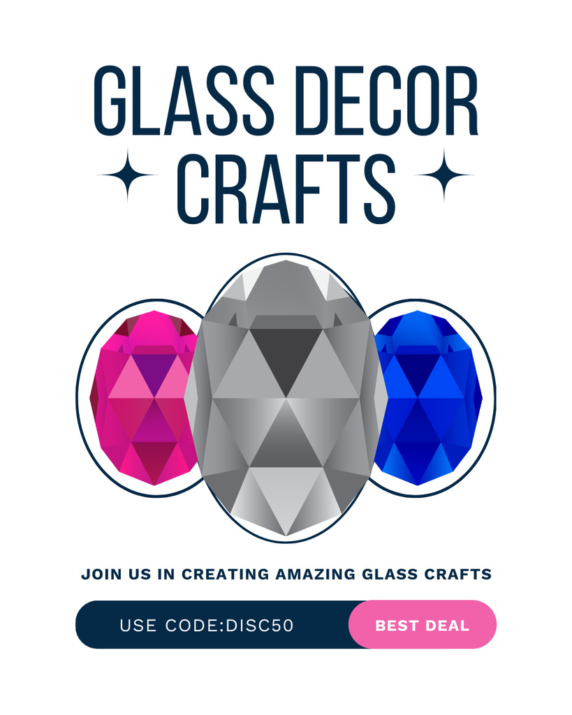 Plantilla de diseño de Promo Code For Glass Decor Crafts Offer Instagram Post Vertical 