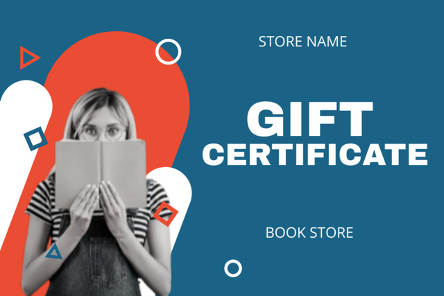 Platilla de diseño Special Offer from Bookstore with Woman holding Book Gift Certificate