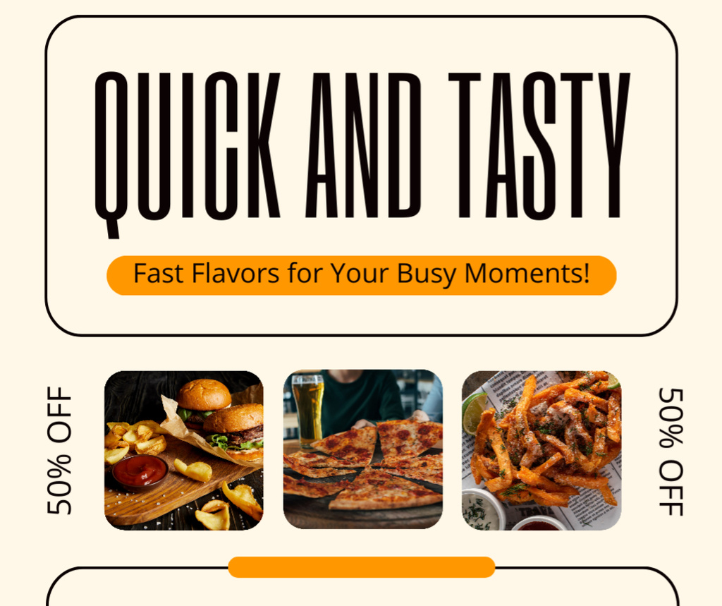Offer of Quick and Tasty Fast Flavors with Discount Facebook Tasarım Şablonu