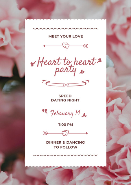 Valentine's Holiday Party Invitation with Pink Flowers Poster B2 Tasarım Şablonu