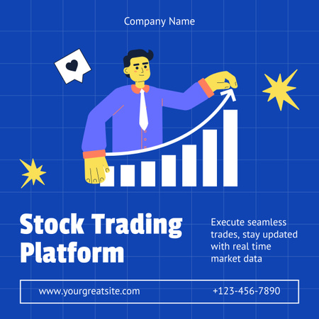 Stock Trading Platform with Man and Graph LinkedIn post Design Template
