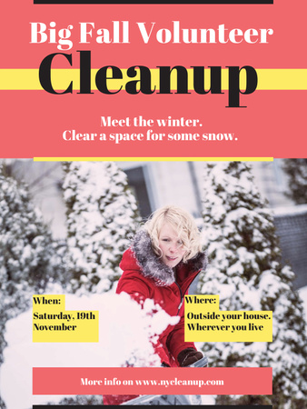 Designvorlage Woman at Winter Volunteer clean up für Poster US