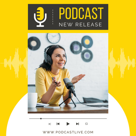 Podcast Announcement with Smiling Presenter Instagram Design Template